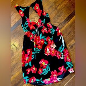 Roxy Womens Black Floral V Neck Open Back Tank Dress Size S